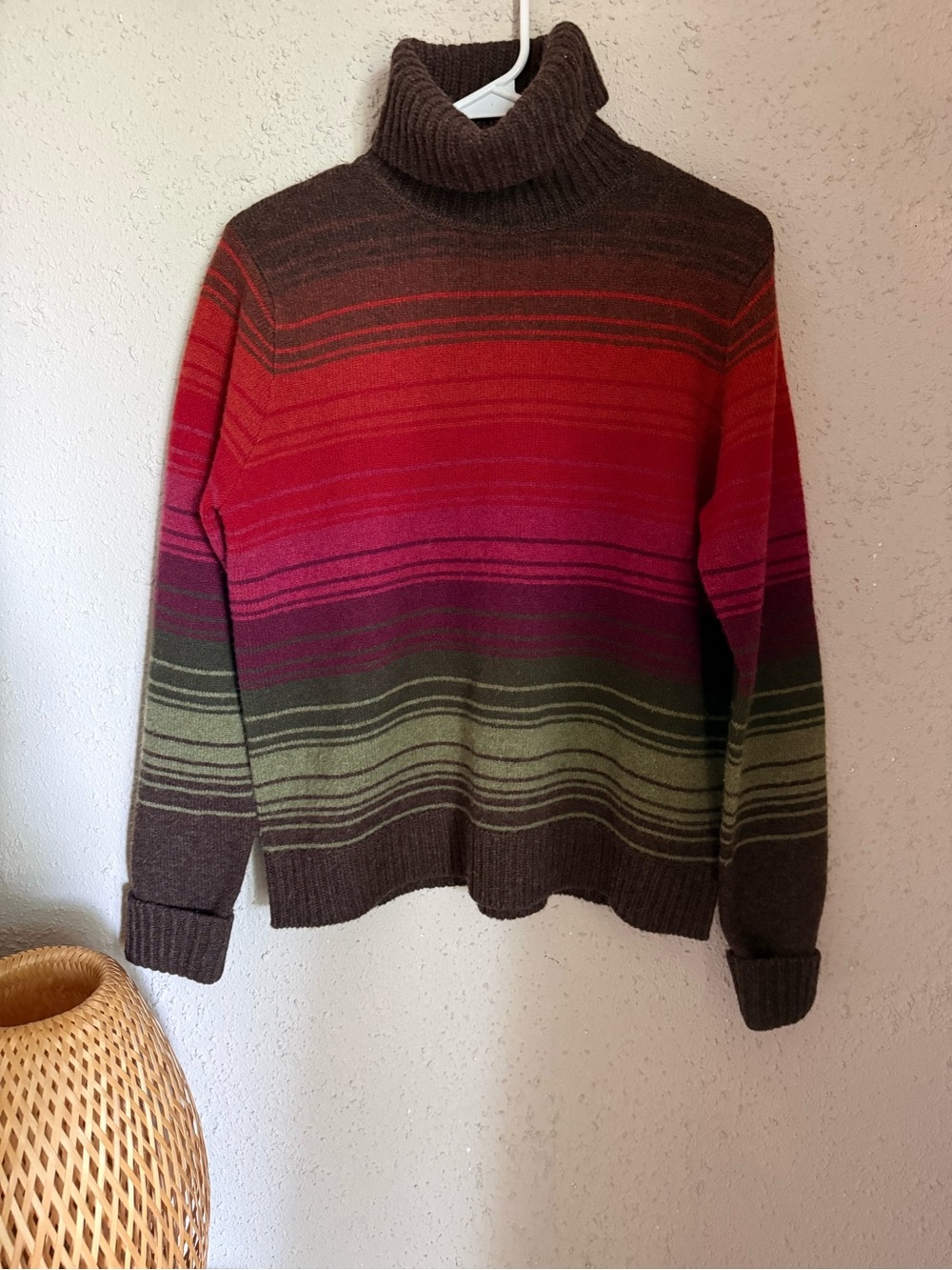 Eddie Bauer Brown, Red & Olive Striped Turtleneck Sweater